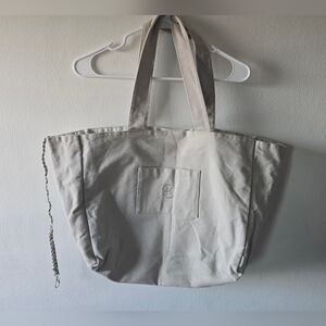 Canvas Tote Bag with Front Pocket - Neutral Beige